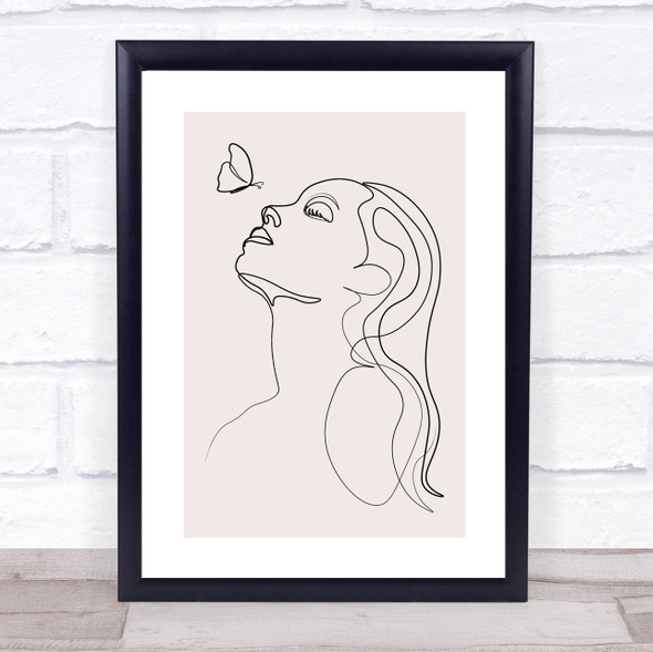 Block Colour Line Art Woman And Butterfly Decorative Wall Art Print