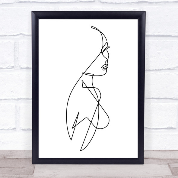 Black & White Line Art Ladies Face Hair Decorative Wall Art Print