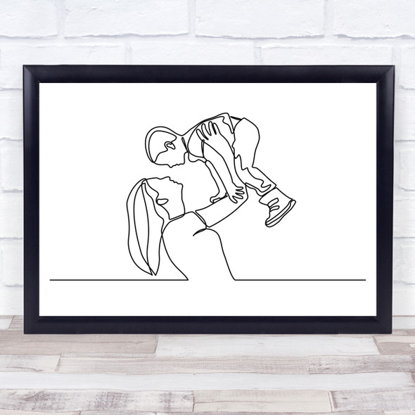 Black & White Line Art Mother And Son Decorative Wall Art Print