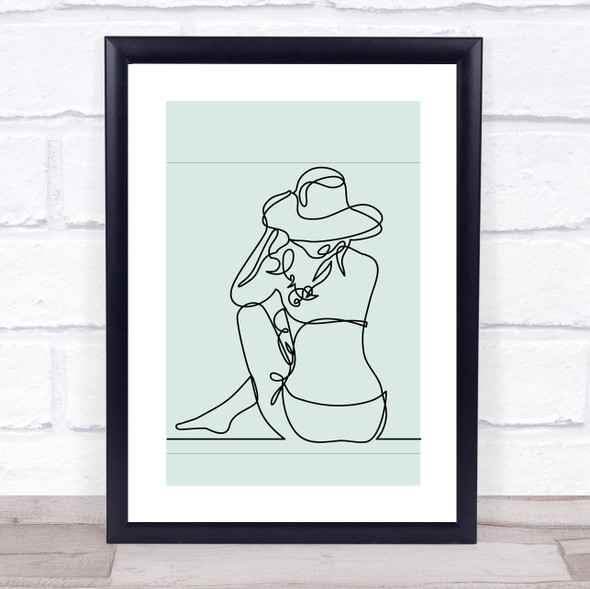 Block Colour Line Art Lady Hat Beach Decorative Wall Art Print