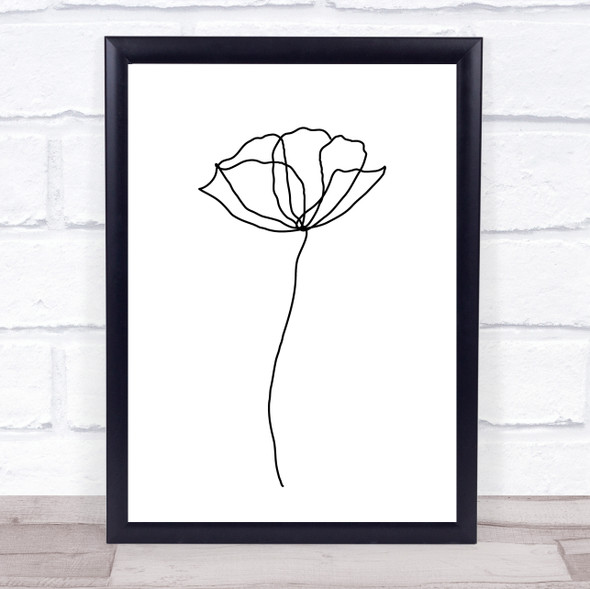 Black & White Line Art Poppy Flower Decorative Wall Art Print