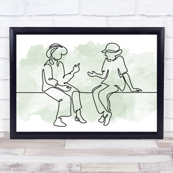 Watercolour Line Art Elderly Ladies Decorative Wall Art Print