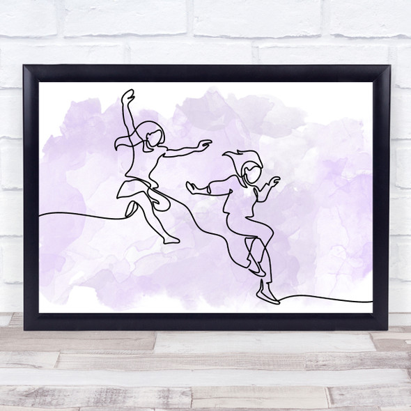 Watercolour Line Art Girls Jumping Decorative Wall Art Print