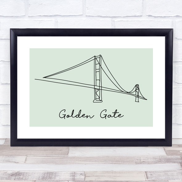 Block Colour Line Art Golden Gate Decorative Wall Art Print