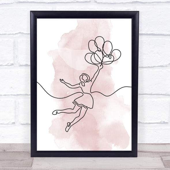 Watercolour Line Art Lady Balloon Decorative Wall Art Print