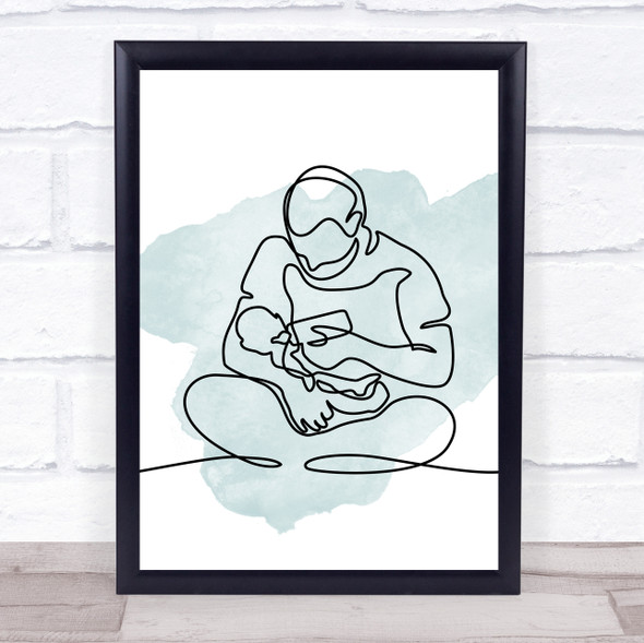 Watercolour Line Art Man And Baby Decorative Wall Art Print