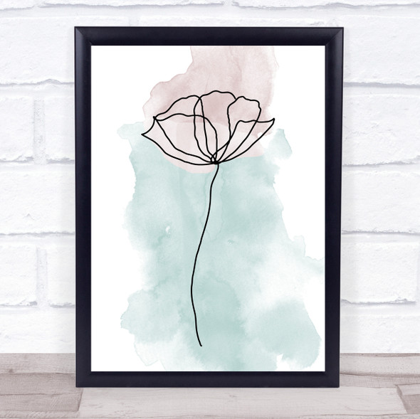 Watercolour Line Art Poppy Flower Decorative Wall Art Print