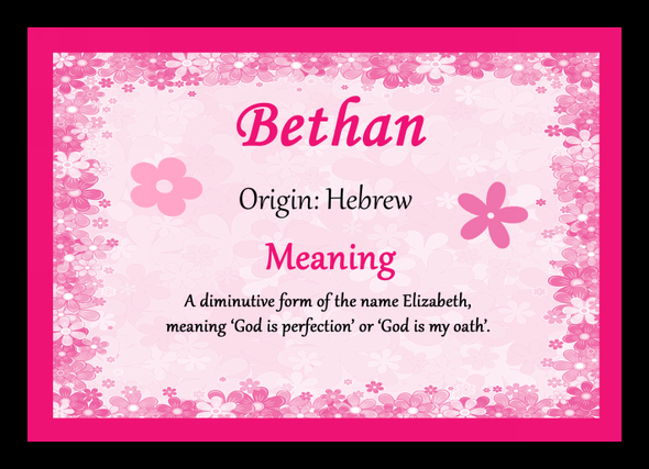 Bethan Personalised Name Meaning Placemat