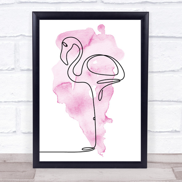 Watercolour Line Art Flamingo Decorative Wall Art Print