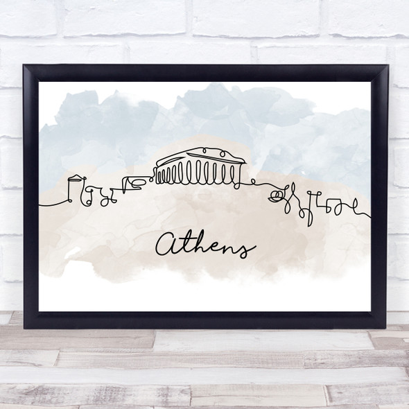 Watercolour Line Art Athens Decorative Wall Art Print