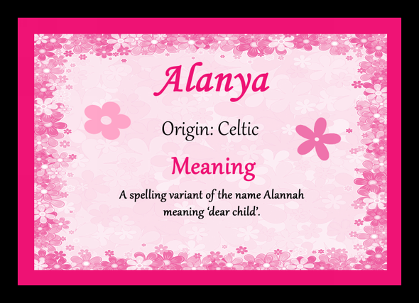 Alanya Personalised Name Meaning Placemat