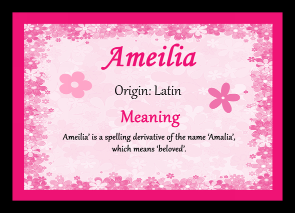 Ameilia Personalised Name Meaning Placemat