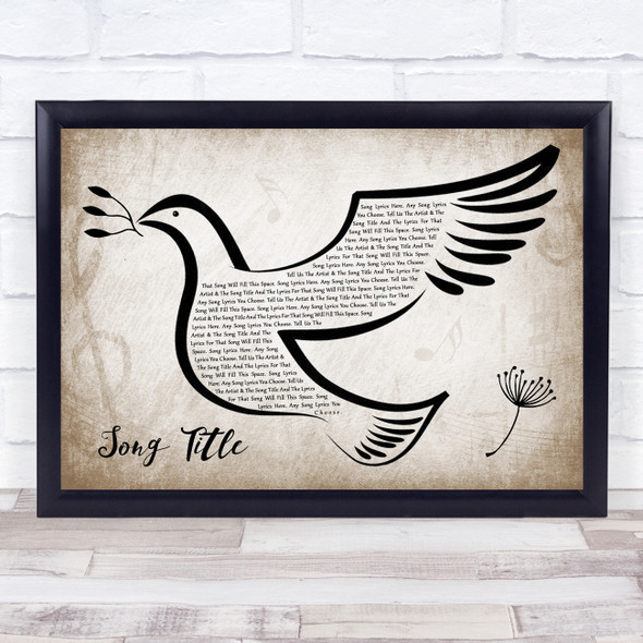 Any Song Custom Vintage Dove Bird Personalised Lyrics Print