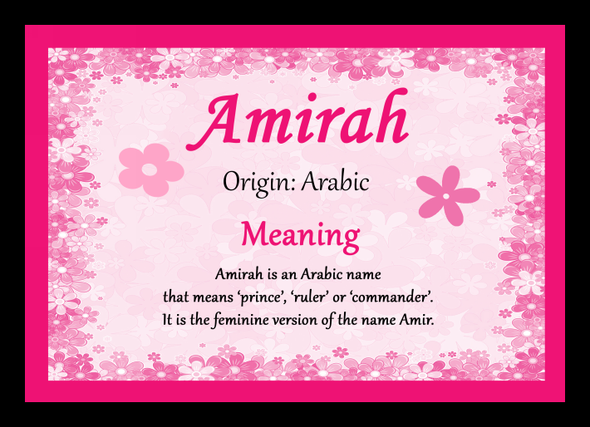 Amirah Personalised Name Meaning Placemat