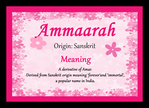 Ammaarah Personalised Name Meaning Placemat