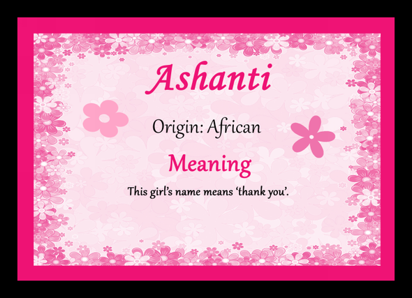 Ashanti Personalised Name Meaning Placemat