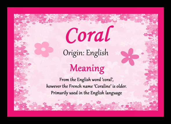 Coral Personalised Name Meaning Placemat