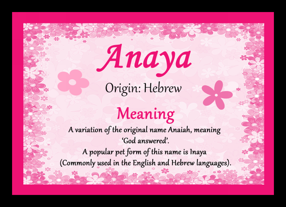 Anaya Personalised Name Meaning Placemat