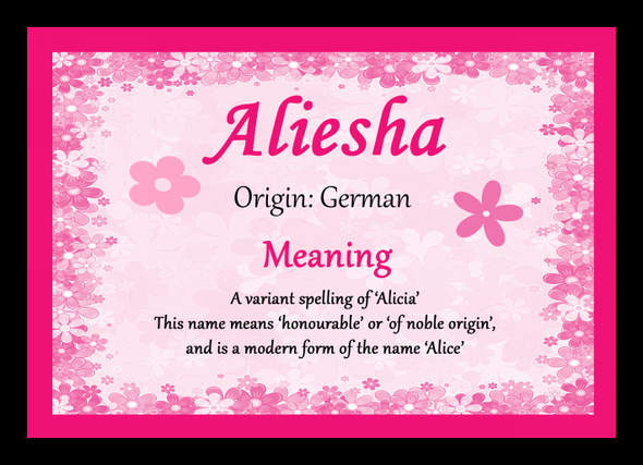 Aliesha Personalised Name Meaning Placemat