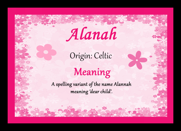Alanah Personalised Name Meaning Placemat