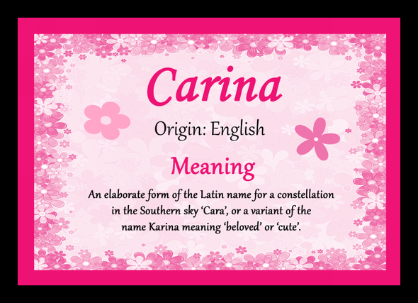 Carina Personalised Name Meaning Placemat