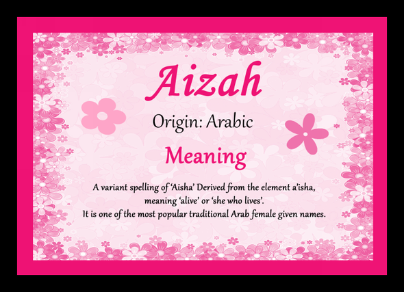 Aizah Personalised Name Meaning Placemat