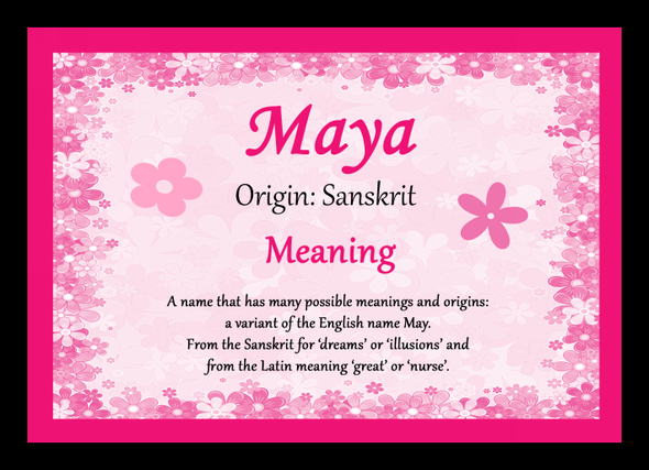 Maya Personalised Name Meaning Placemat