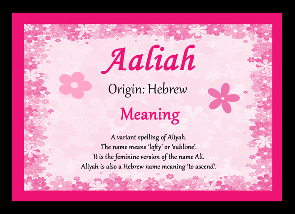 Aaliah Personalised Name Meaning Placemat