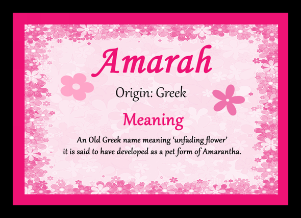 Amarah Personalised Name Meaning Placemat