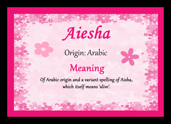 Aiesha Personalised Name Meaning Placemat