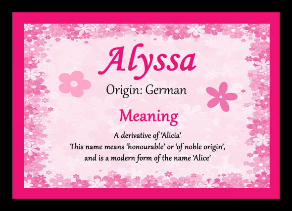 Alyssa Personalised Name Meaning Placemat