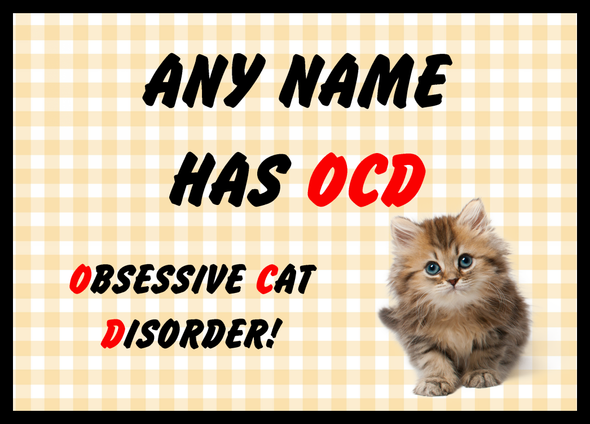 Funny Obsessive Disorder Cat Yellow Personalised Dinner Table Placemat