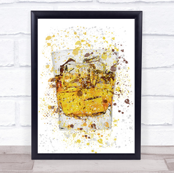 Watercolour Splatter Glass Of Whiskey & Ice Wall Art Print