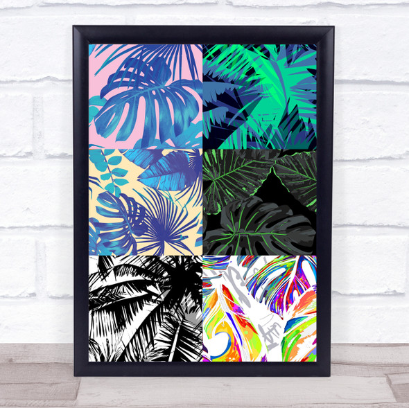 Jungle Leaves Large Squares Pink Blue Yellow Black White Multi Wall Art Print