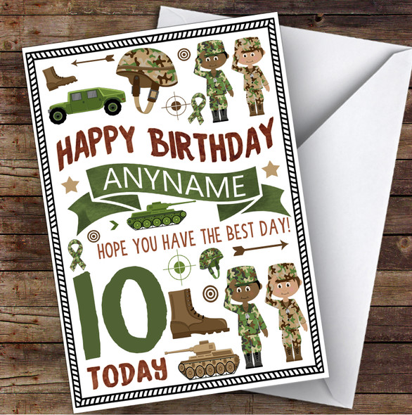 Camouflage Army Soldier Any Age & Name Personalised Children's Birthday Card