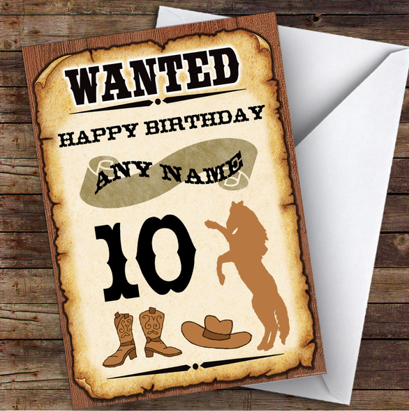 Cowboy Wanted Any Age & Name Personalised Children's Birthday Card