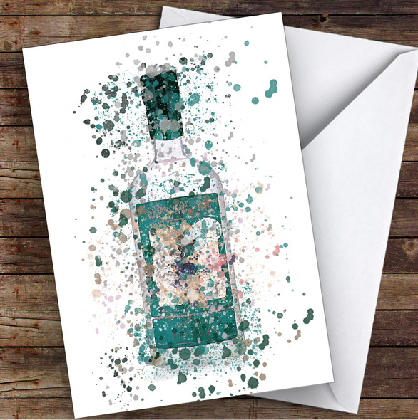 Watercolour Splatter Dry Swan Gin Bottle Any Occasion Personalised Birthday Card