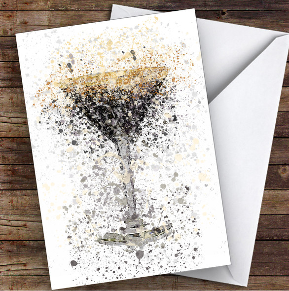 Watercolour Splatter Expresso Martini Cocktail Glass Personalised Birthday Card