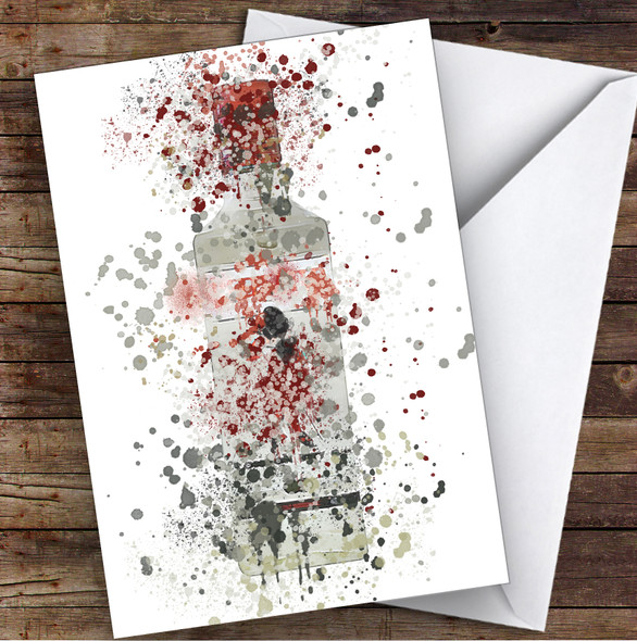 Watercolour Splatter London Gin Bottle Any Occasion Personalised Birthday Card
