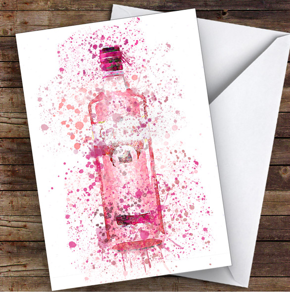 Watercolour Splatter Pink Gin Bottle Any Occasion Personalised Birthday Card