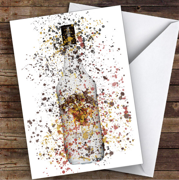 Watercolour Splatter Coconut Tropical Rum Bottle Personalised Birthday Card