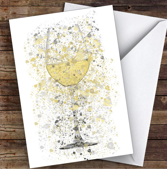 Watercolour Splatter White Wine Glass Decorative Personalised Birthday Card
