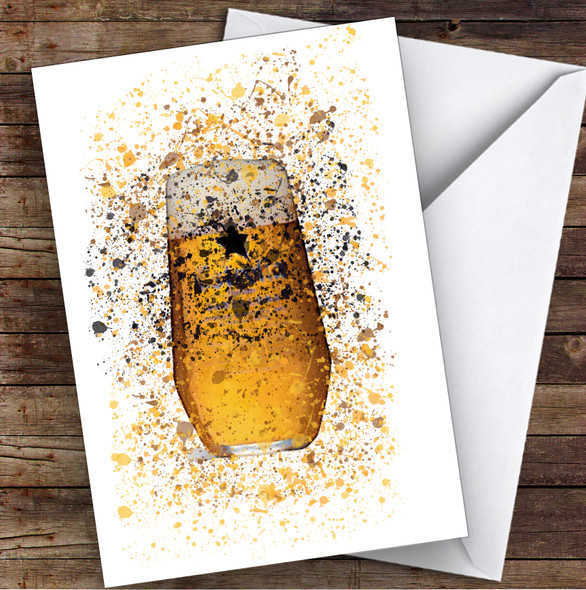 Watercolour Splatter Spanish Star Red Beer Glass Personalised Birthday Card