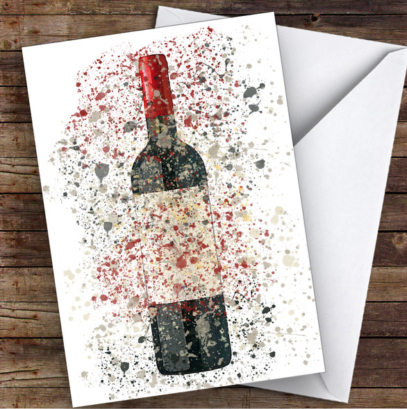 Watercolour Splatter Red Wine Bottle Decorative Personalised Birthday Card