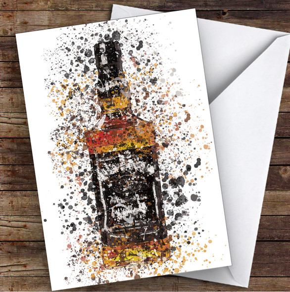 Watercolour Splatter Black Jack Whiskey Bottle Personalised Birthday Card