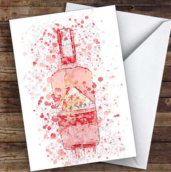 Watercolour Splatter Pink Rhubarb Gin Bottle Personalised Birthday Card