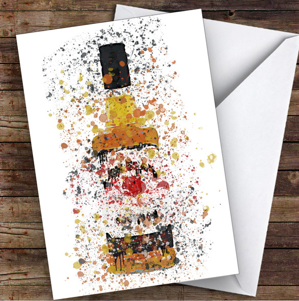 Watercolour Splatter Bourbon Whiskey Bottle Personalised Birthday Card