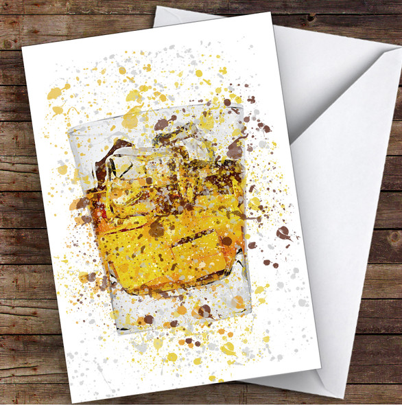 Watercolour Splatter Glass Of Whiskey & Ice Personalised Birthday Card