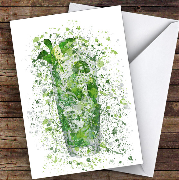 Watercolour Splatter Mojito Cocktail Glass Personalised Birthday Card