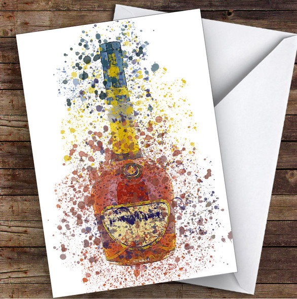 Watercolour Splatter Cognac Brandy Bottle Personalised Birthday Card